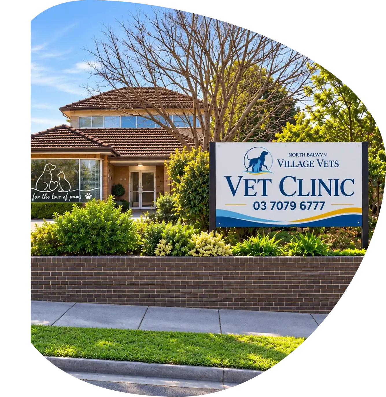 The front of the North Balwyn Village Vets clinic and its sign
